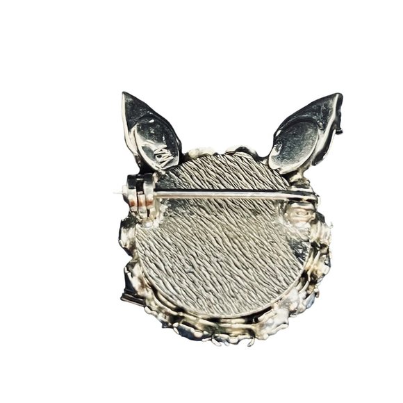 Warner Silver Tone With Two Tone Blue Glass Rhinestones Cat Head Brooch (5141) - Picture 4 of 4
